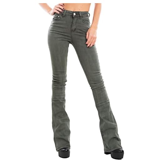 Toocool Jean Femme Taille Haute évasé Slim Flare, Denim Stretch Push-up, 5 Poches, Coupe Confortable, VI8008 [M, Vert Militaire]
