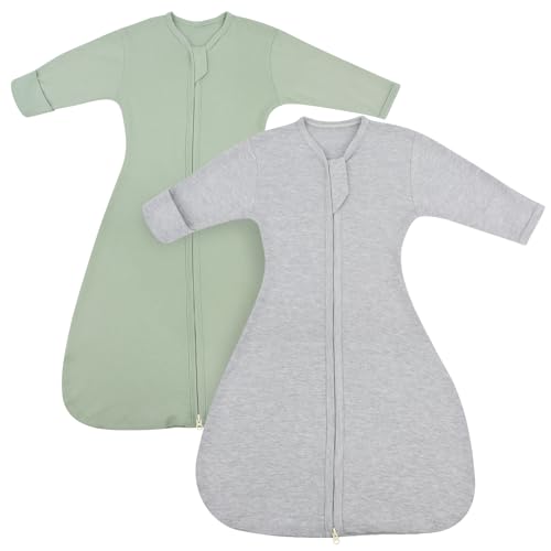 Transition Swaddle Baby Sleep Sack 3-6 Months, Newborn Sleep Swaddle Arms Up Swaddle with Mitten Cuffs, 2-Pack Baby Swaddles Transition Sleep Sack 2-Way Zipper 0.8 Tog 100% Cotton Arms in/out (Medium)
