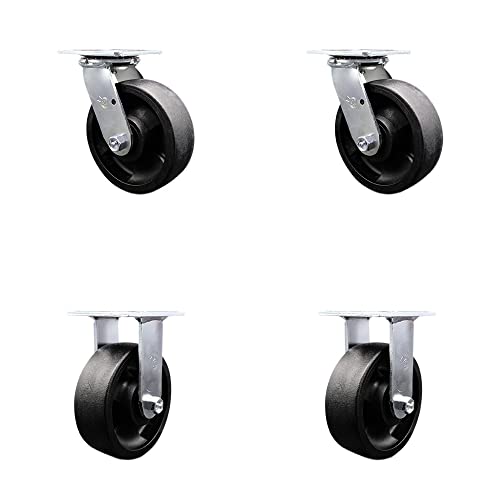 Glass Filled Nylon Swivel Top Plate Casters Set of 4 Heavy Duty with 6 Inch Wheels - Includes 2 Swivel and 2 Rigid – 5,000 lbs. Total Capacity - Service Caster Brand