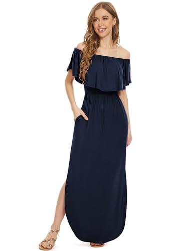 Image of LILBETTER Womens Off The Shoulder Ruffle Party Dresses Side Split Beach Maxi Dress