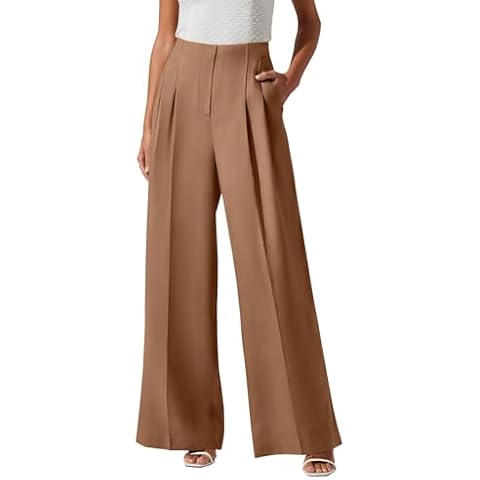 NIMIN Work Dress Pants Women High Waisted Wide Leg Business Casual Outfits 2024 Fall Fashion Office Trousers Plazzo Slacks with Pockets Brown Cover