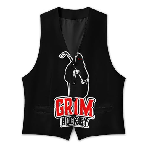 Grim Hockey Logo Mascot Men's Suit Vest Slim Fit V-Ncek Waistcoat Business Casual Vest3