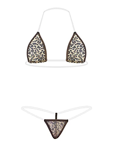 Oneheekini Women Sexy Leopard Mini Micro Bikini g String Sheer Bathing Suit Set…