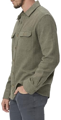 PAIGE Men's Wilbur Brushed Twill Overshirt, Shaded Olive