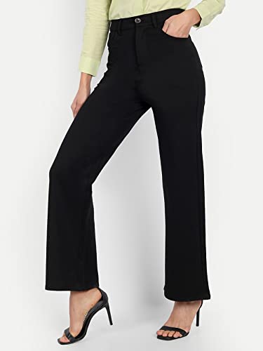 Image of Broadstar Women Black Staright Fit High Rise Easy Wash Trouser