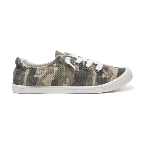 Image of FUNKYMONKEY Slip-On Canvas Sneakers for Women, Comfortable Lightweight Lace-Up Flat Casual Tennis Shoes Breathable Walking Shoes for Everyday Wear