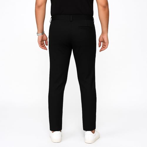 Image of Men's Chinos Stretchable Trousers with Expandable Waist - Lycra Cotton Blend Formal Casual Pants | Skin Friendly Solid Regular Fit