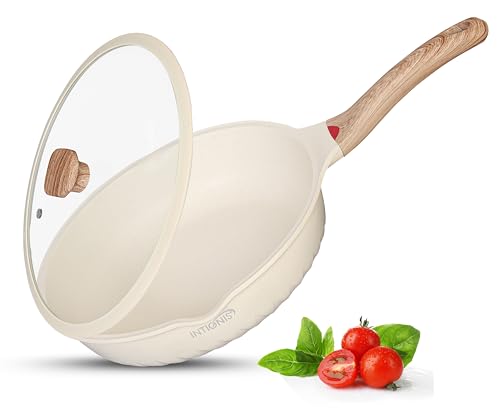Poêle à frire profonde antiadhésive avec couvercle – Sauteuse 3 en 1, poêle et mini wok – Revêtement en céramique GREBLON | Passe aux plaques à...