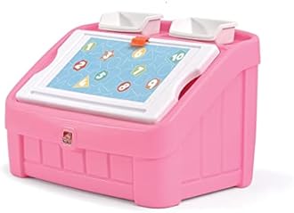 Step2 2-in-1 Toy Box & Art Lid, Kids Toy Storage Bin & Organizer, Easel & Chest in One, Made of Durable Plastic, For Toddlers 2+ Years Old, Pink