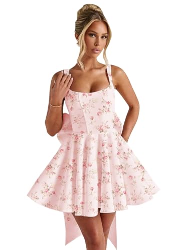 Short Homecoming Dresses with Bow Satin Square Neck Spaghetti Straps Corset Prom Formal Cocktail Dress