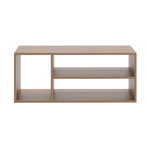 Image of FURNEASER Medina Modern Engineered Wood Coffee Table with Open Storage Shelves | Wooden Center Table for Living Room, Sofa Area & Lounge | Multipurpose Tea Table with Storage (Exotic Teak)
