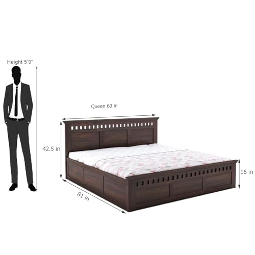 Image of Amazon Brand - Solimo Solid Sheesham Wood Kuber Queen Size Bed with Box Storage + 2 Bedside | Wooden Queen Size Cot Bed | Double Bed with 2 Bedside Furniture for Bedroom (Walnut Finish)