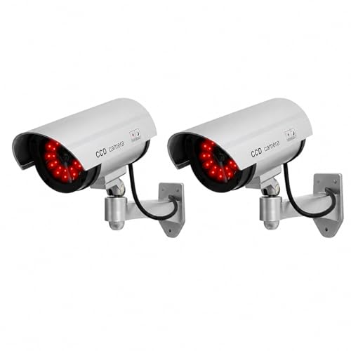 Image of QEEIG Bullet Dome Dummy Fake CCTV Camera with Ideal for Blinking Red LED Light | Waterproof, Wall Mount - Ideal for Home, Office, Storefront Security (Set of 2)