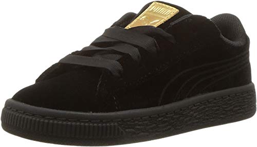 PUMA PUMA Unisex-Baby Basket Classic Hook and Loop Sneaker, Black-Metallic Gold, 4 M US Toddler