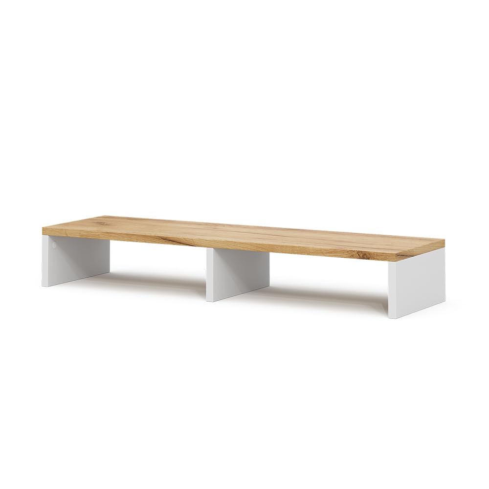 Vicco Monitorständer Tomy, Weiß/Goldkraft Eiche, 80 x 12 cm