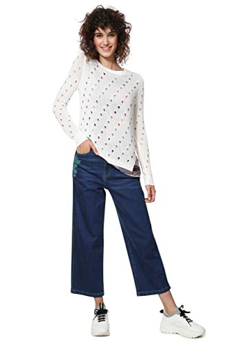 Suéter Desigual mujer x-small blanco de punto fino casual
