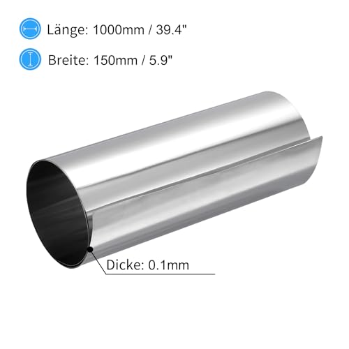 sourcing map 2 Stück Edelstahlplatten 1000x150x0.1mm, Edelstahlblech Streifen Edelstahlfolie Blech, 304 Edelstahl Blechplatten Silber Edelstahlstreifen für Handwerk Elektrische Reparaturen