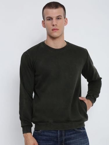 Image of SHOWOFFFF Men Solid Pullover Sweatshirt | Round Neck Full Sleeves Cotton Sweatshirt's for Mens | Slim Fit Regular Length Sweatshirts for Men's