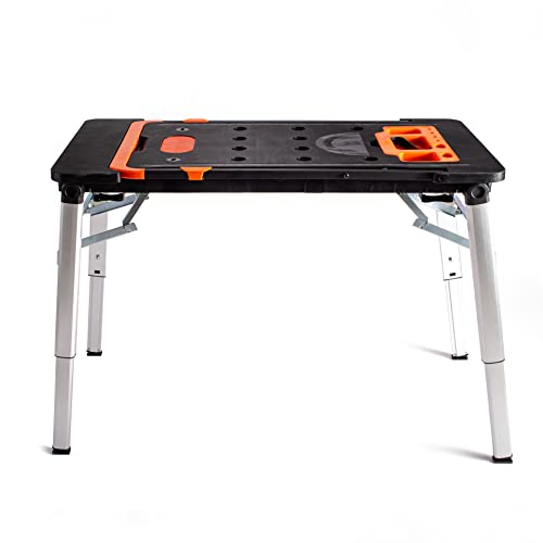Ginkman 7 in 1 Workbench, Portable Work Table Used as Platform, Workbench, Scaffold, Dolly, Saw Horse, Car Creeper and Hand Truck (Orange)