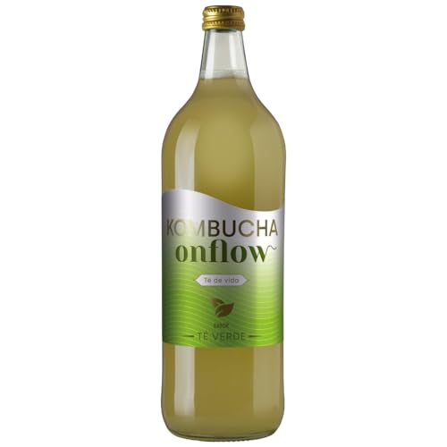 Kombucha Natural Onflow, Té Kombucha Sin Azúcar, Sabor Té Verde, Pack 4 Botellas x 1L