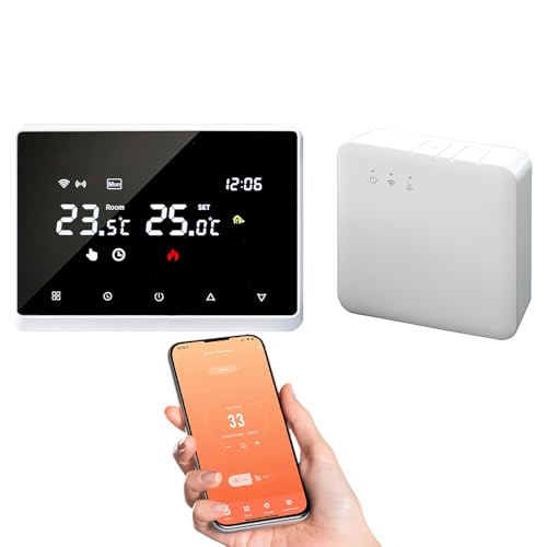 Termostato inalámbrico WiFi Tuya, termostato caldera de gas, conexión e inteligente WiFi, con pantalla LED táctil, control de voz y distancia, compatible con Alexa y Google Home (blanco)