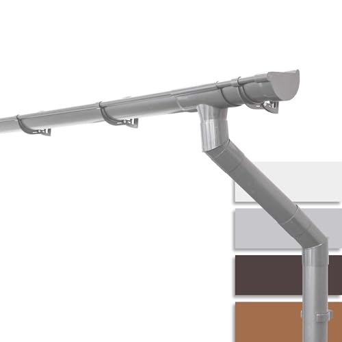 INEFA Dachrinnen Set Kunststoff NW125 / 125mm halbrund Grau 8m - Regenrinne Dachrinne Fallrohr Set PVC für Gartenhaus und Carport