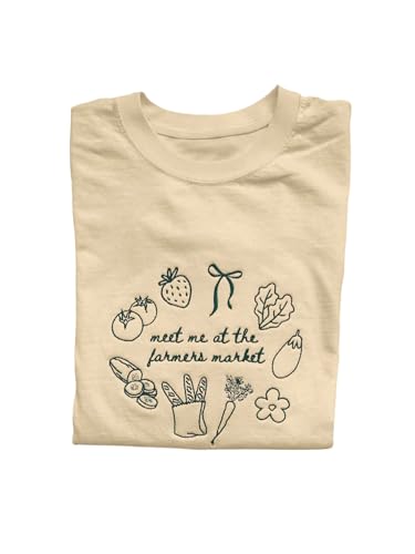 Image of RoseSeek Women's Cute Embroidered Tops Crew Neck Short Sleeve T Shirts Casual Going Out Tops Apricot Large