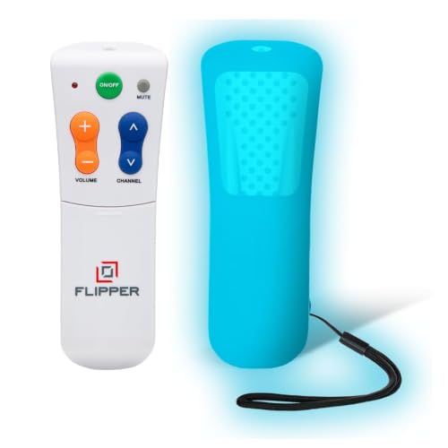 Flipper Big Button TV Remote for Seniors & Blue Glow Silicone Cover