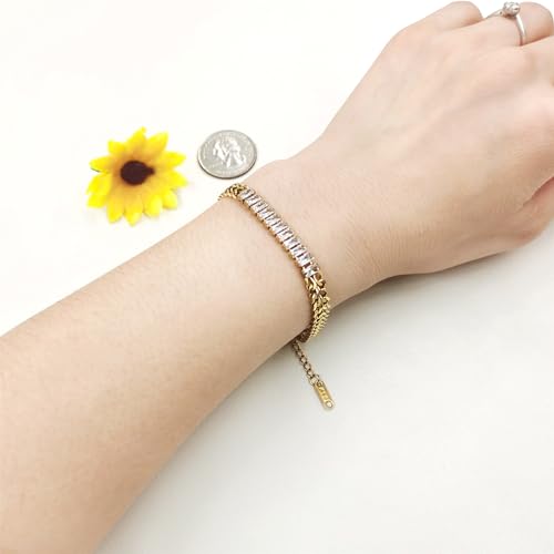 Image of Ladies Gold Double Cuban Chain, Tennis Zircon Charm Mountain /Round Mustard Seed Pendant Bracelet for Women Mom Religion Faith Jewelry