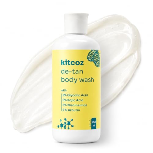 Image of Kitcoz Detan Body Wash with 2% Glycolic Acid, 2% Kojic Acid, 2% Arbutin & 5% Niacinamide to Fight Sun Damage, Body Tan & Pigmentation - Suitable for All Skin Types (250ml)
