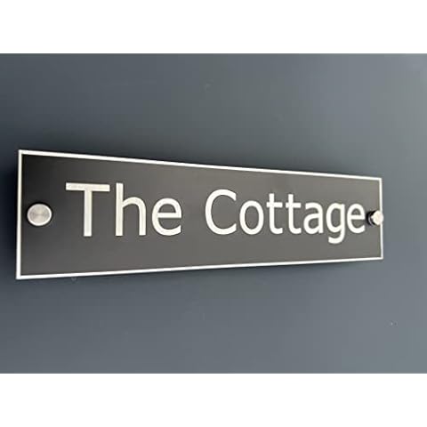 1st 4 Signs Fully Customisable House Name Plates Aluminium Sign 28cm x 7cm Laser Cut Brushed Silver Lettering, including Stainless Steel Standoff Wall Mounts Cover