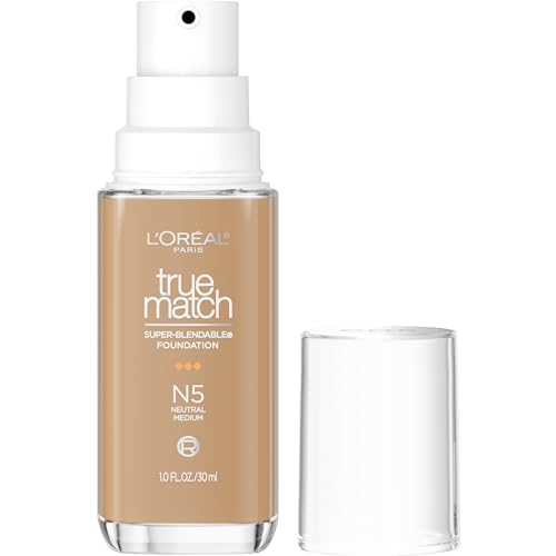 L'Oreal Paris True Match Super-Blendable Foundation, Medium Coverage Liquid Foundation Makeup, N5, Medium, 1 Fl Oz