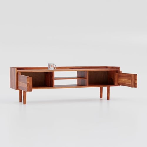 Image of Solid Wood TV Unit for Living Room 55 Inch Furniture - Wooden TV Unit with Storage Cabinet with 2 Door, 2 Shelves Wooden TV Cabinet for Living Room - Fits up to 55-Inch TV (Caleb)