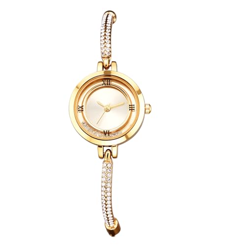JewelryWe Damenuhr Kleine Diamant Uhr: Gold Glitzer Strass Analog Quarz Armbanduhr Damen Armkette Armreif Uhr mit Römischen Ziffern Zifferblatt und Verstellbarem Schmalem Metallarmband