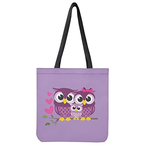 BYCHECAR Cute Owl Grocery Tote Bag Canvas Handbag for Women Shopping Beach Travel Cloth Pouch Kids Reusable Gift Bags,Reading Bags Big Storage Purple Cover