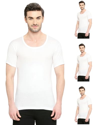Image of VIP Bonus Premium RNS Mens 100% Cotton Round Neck Half Sleeve White Vest Regular Fit Combo for Men