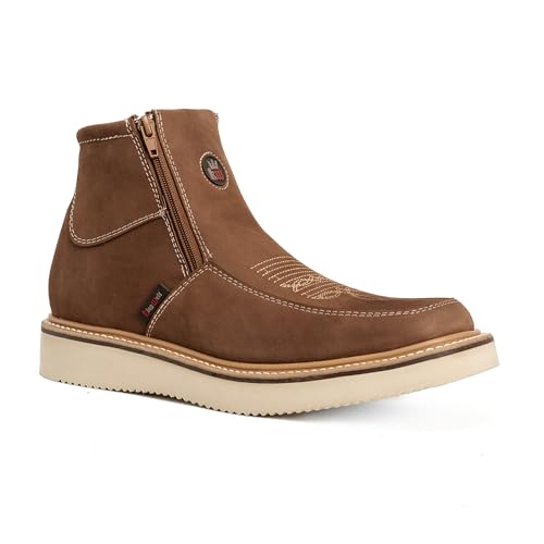 Country Flex Genuine Leather Dual Zipper Work Short Boot Soft Toe Pin Stripe Wedge Sole2