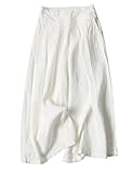 FEOYA Women's Palazzo Pants Cotton Linen Wide Leg Draped Crop Capri Trousers Casual Beach White XS