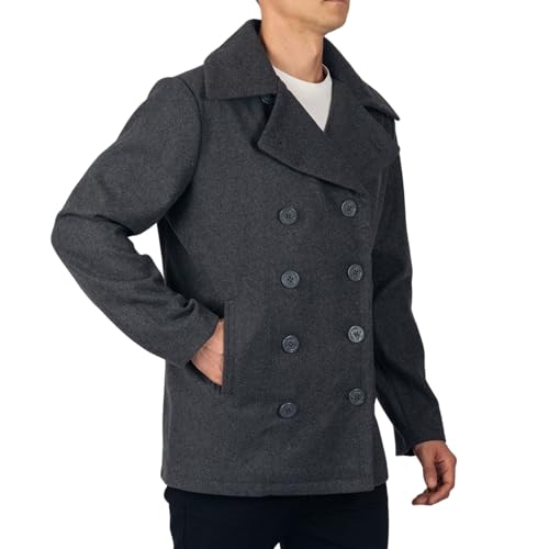 Image of Alpine Swiss Mason Mens Wool Blend Classic Pea Coat Gray Large