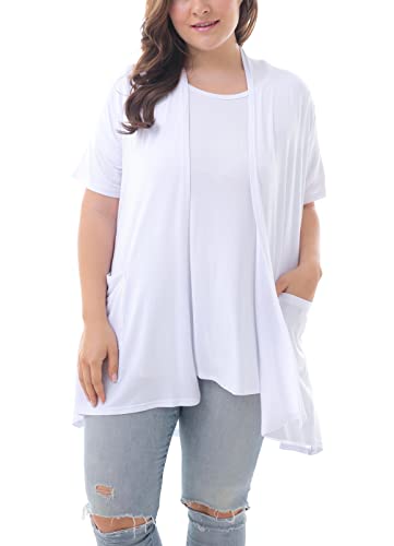 Zerdocean Women's Plus Size Short Sleeve Lightweight Soft Printed Drape Cardigan White 3X #TOP1
