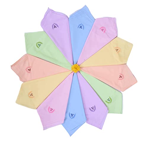 Image of ANTONIA Personalized Cotton Women's Handkerchiefs with Embroidered Initials, Assorted Colours (33 cm x 33 cm)