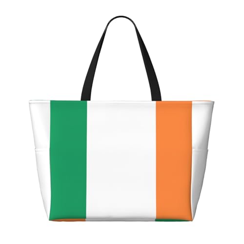 Irish Flag Extra Large Tote Bag For Women,Foldable Beach Bag With Pocket Weekender Travel Overnight Bag2