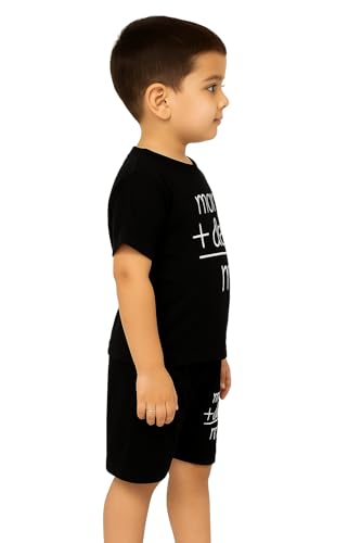 Image of 'Mom+Dad' - 'Smile' - 'D7' Text Printed Cotton Baby Black Clothing Sets /Tshirt-Shorts 3 different designs (Boys /Girls Born Baby to 6 Years)