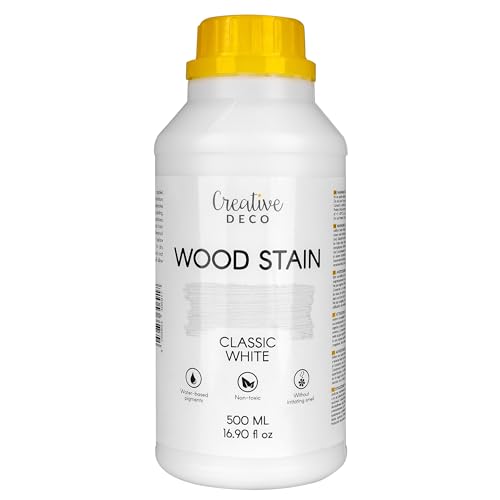 Creative Deco 500 ml Barniz Madera Interior Tinte al Agua | Color Blanco | Secado Rápido | No Tóxico | Para Paneles de Madera, Parquet, Hormigón, Ladrillo, Papel Pintado y Más | Alta Eficacia