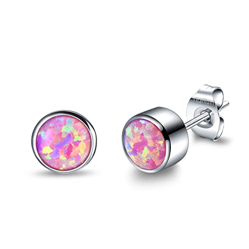 Vojo G23 Titanium Cubic Zirconia Opal Birthstone Tiny Stud Earrings For Women Girls Sensitive Ears Hypoallergenic Sparkly Earring Studs Jewelry Gifts For Valentines Mother Birthday (6Mm, Opal Pink) #TOP13