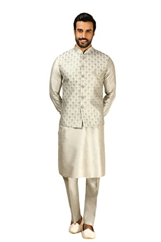 Indian Royal Designer Traditional Wedding Groom Outfit Kurta Pyjama With Nehru Jacket for Men