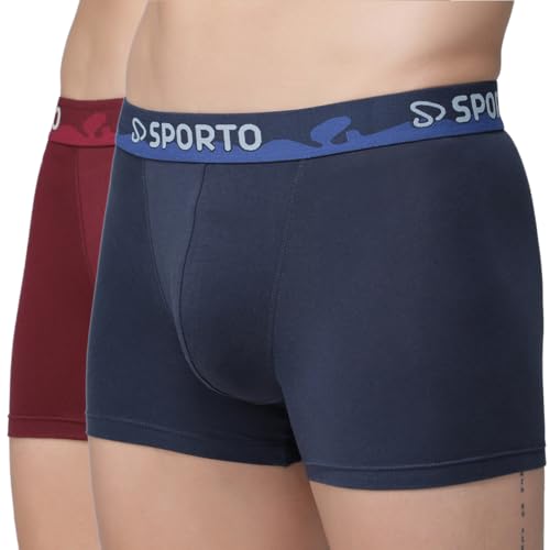 Image of sporto Macho Men's Combed Cotton Spandex Shapelock Trunks | Soft Spandex Waistband | Supersoft Nylon Touch | Ergonomic 3D Fit Innerwear | Color May Vary
