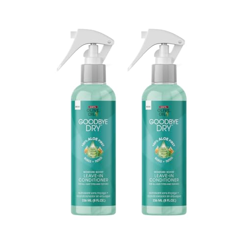 ORS Olive Oil Goodbye Dry Moisture Boost Leave-In Conditioner with Aloe, Mango &amp; Papaya for all Hair Types and Textures 8 Ounces (Pack of 2)