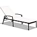 COSTWAY Chaise Longue in Rattan per Cortile, Lettino Sdraio da Giardino, con Cuscino e Braccioli Regolabili, Ideale per Giardino Balcone Piscina