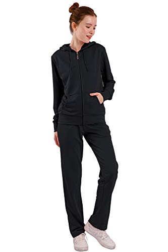 Womens Sweat Suit Casual 2 Piece Jogging Suits Zip Up Hoodie Sweatsuit Tracksuit Set (Large, Black-3)